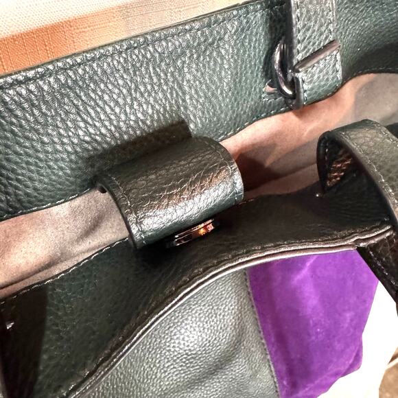 VINCE CAMUTO Casia Patchwork Tote Bag Dark Green Pebbled Leather Suede Boho - Picture 5 of 15